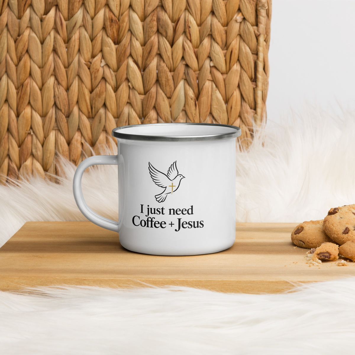 I Just Need Coffee + Jesus Enamel Mug