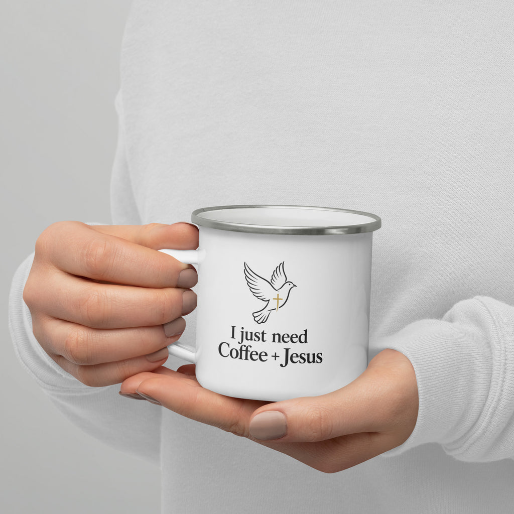 I Just Need Coffee + Jesus Enamel Mug