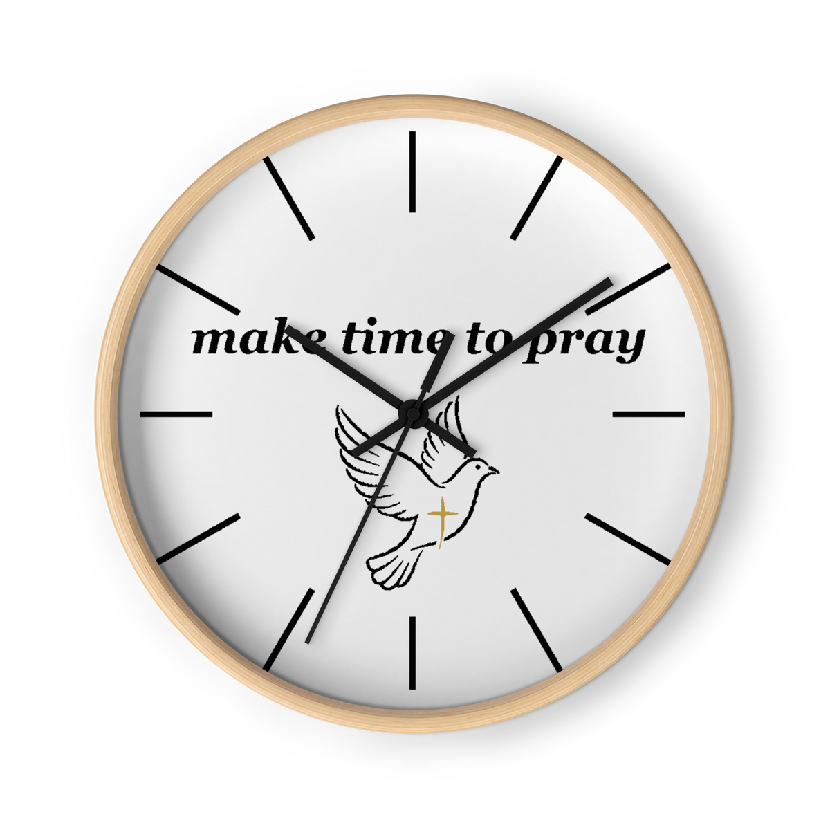"Make Time To Pray" Wood Frame Clock with Black Clock Hands